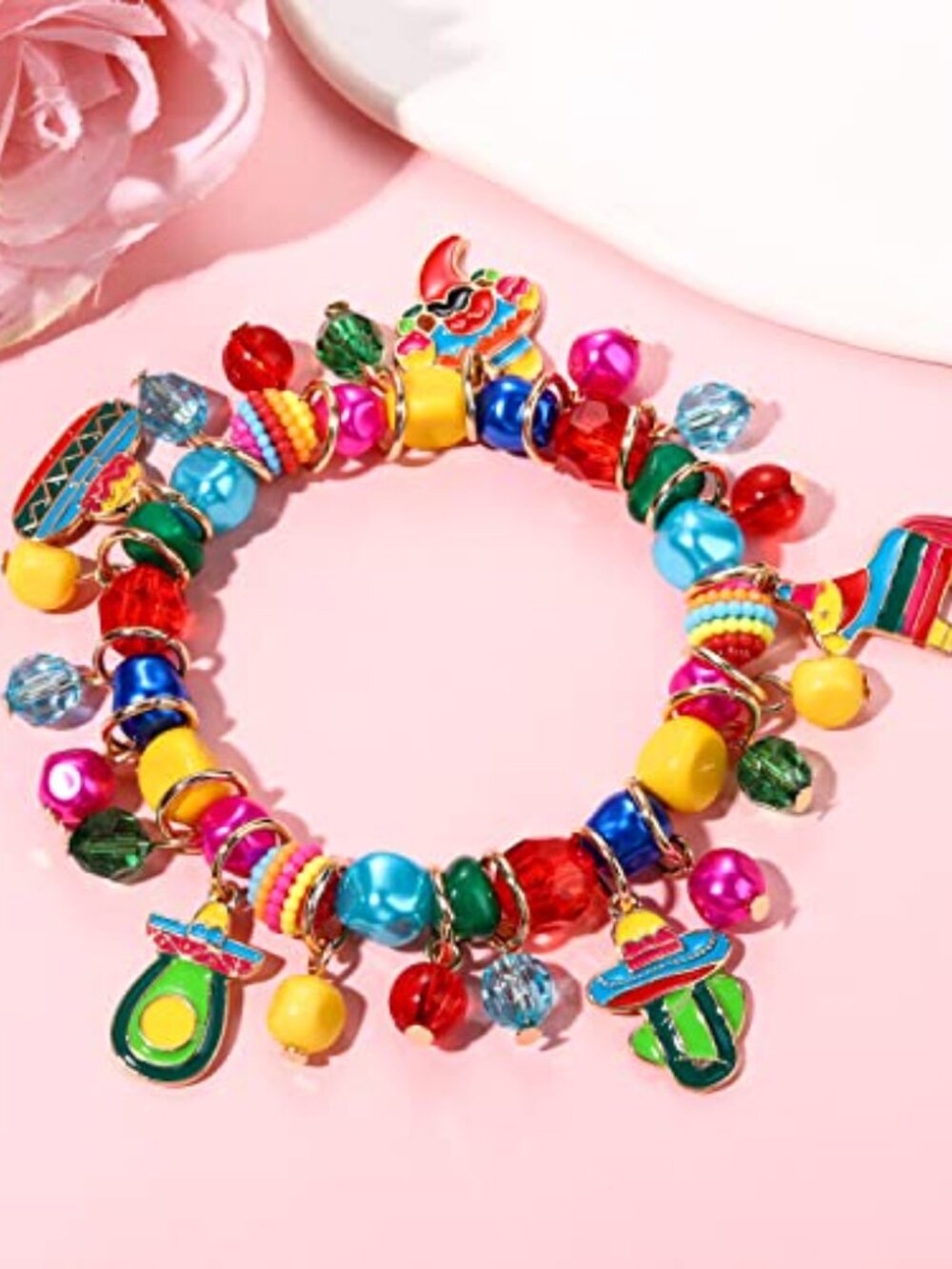 Cinco De Mayo Charm Bracelets for Women Mexican Fiesta Beaded Stretch